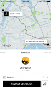 Select car type on Uber-UberBLACK