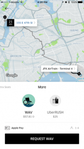 Select car type on Uber-WAV, UberRUSH