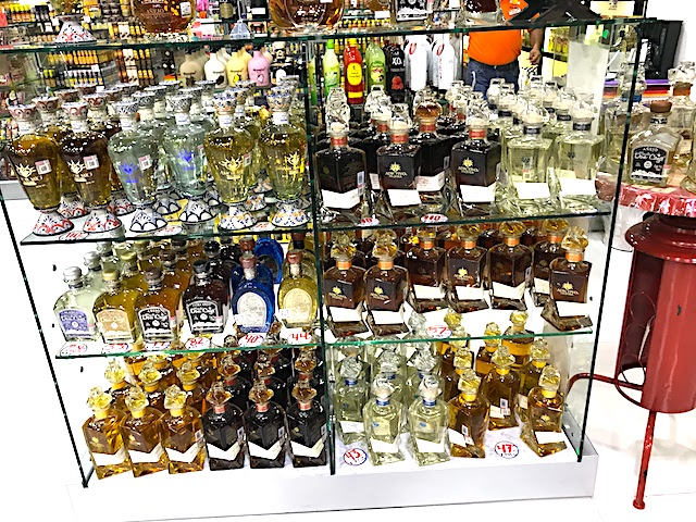 A lot of Tequilas at souvenir shop in Playa Del Carmen, Mexico
